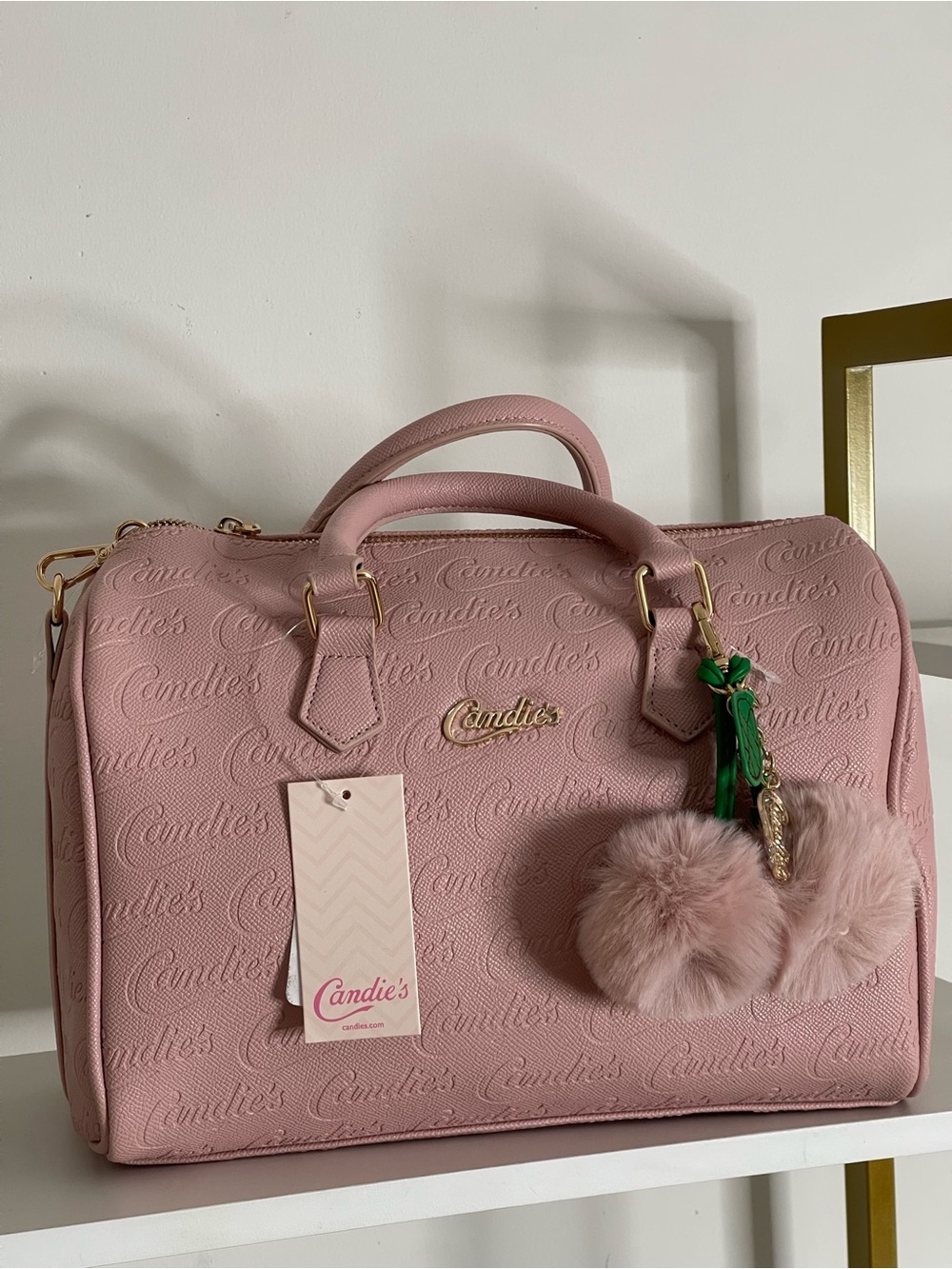 Candies Pink Monogram Embossed Satchel Bag